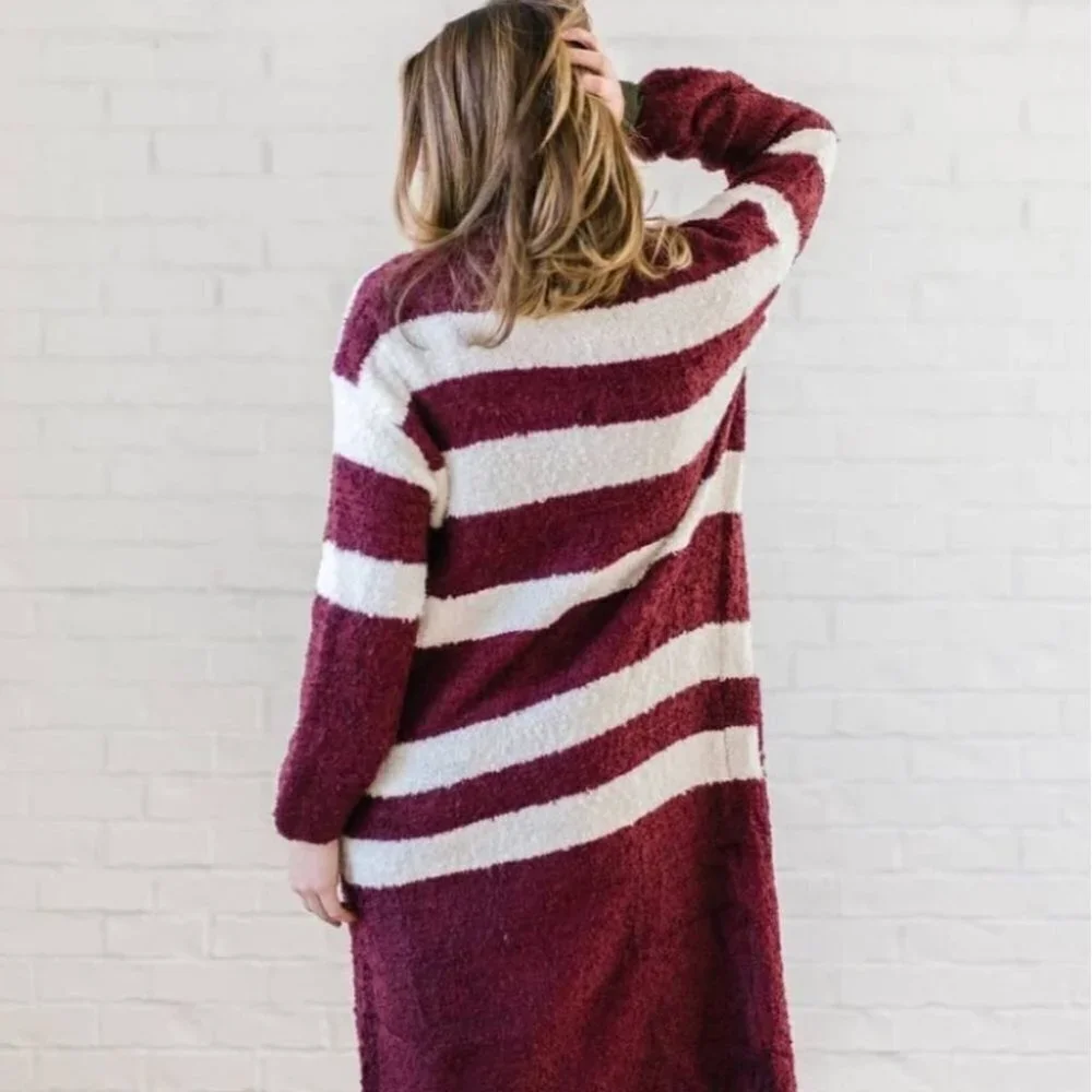 Burgundy Striped Cardigan